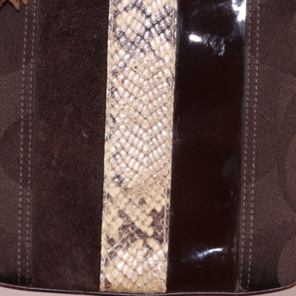 Coach E06-10266 brown sling bag w/ suede, snake skin and patent accents on front - Picture 9 of 15